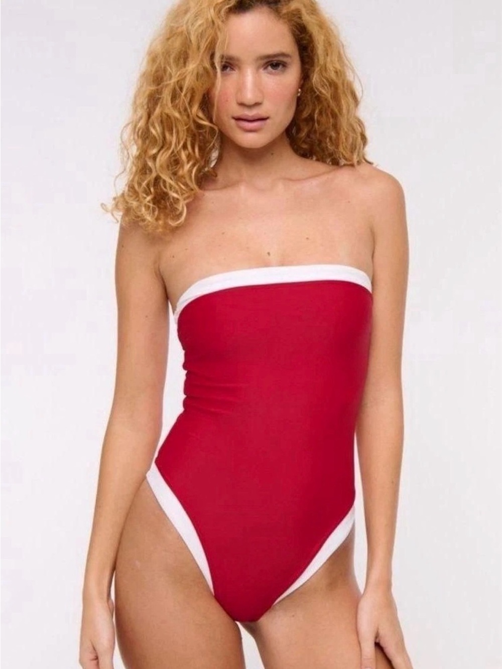 Abercrombie & Fitch Red Strapless One-Piece with White Trim